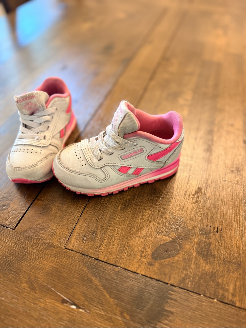 Reebok Kids Light Gray and Pink Athletic Sneakers
